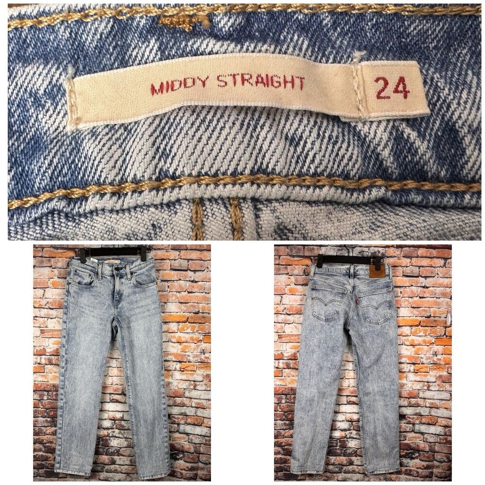 Levi's Premium Women's Middy Straight Stone Washed Blue Jeans 24"x28"